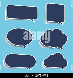 Modern blue speech bubble set with shadow, vector illustration Stock Vector