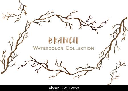 Vector set of beautiful hand drawn watercolor collection of branches for designs and cards Stock Vector