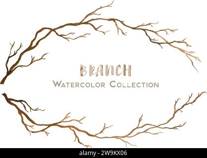 Vector set of beautiful hand drawn watercolor collection of branches for designs and cards Stock Vector