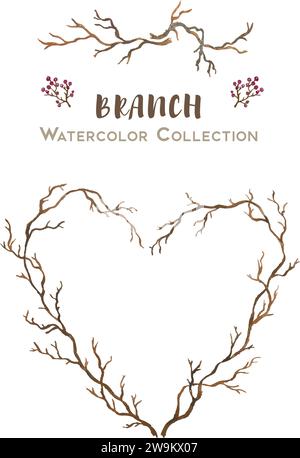 Vector set of beautiful hand drawn watercolor collection of branches for designs and cards Stock Vector