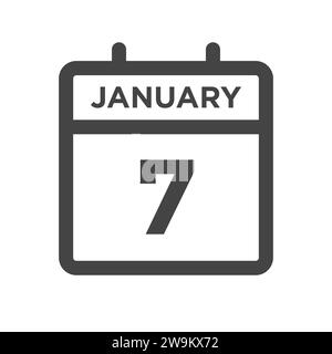 January 7 Calendar Day or Calender Date for Deadline and Appointment Stock Vector