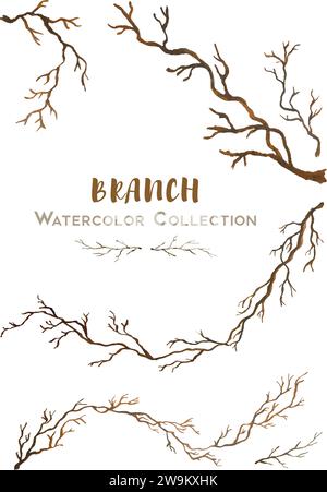 Vector set of beautiful hand drawn watercolor collection of branches for designs and cards Stock Vector