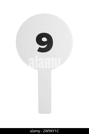 Auction paddle with number 9 isolated on white Stock Photo