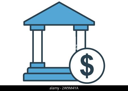 bank icon. bank building with dollar. icon related to finance. solid icon style. element illustration Stock Vector