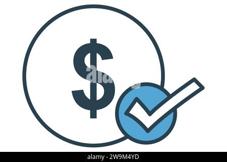 Check mark with dollar sign. icon related to finance success. solid icon style. element illustration Stock Vector