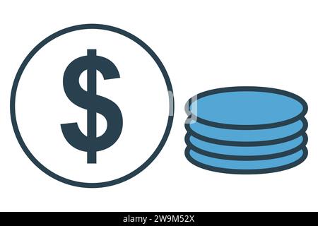 coins icon. icon related to physical currency, financial. solid icon style. element illustration Stock Vector