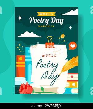 Poetry Day Vertical Poster Flat Cartoon Hand Drawn Templates Background Illustration Stock Vector
