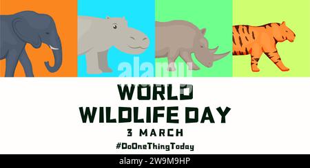 flat design world wildlife day horizontal banner illustration Stock Vector