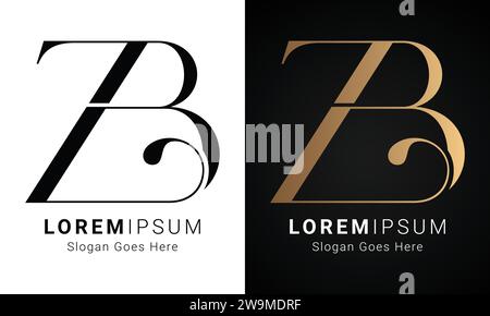 Luxury Initial ZB or BZ Monogram Text Letter Logo Design Stock Vector