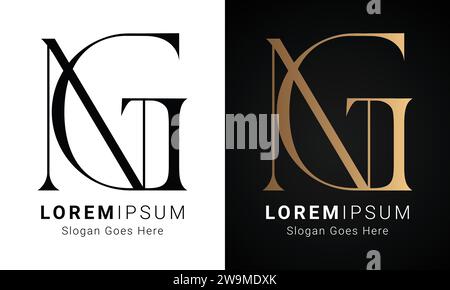 Luxury Initial GN or NG Monogram Text Letter Logo Design Stock Vector