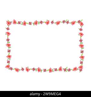 floral rectangular frame . Light , bright, watercolor, summer wildflowers . isolated composition on a white background. for postcards, invitations. Stock Photo