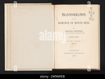 Transformation : or, the romance of Monte Beni Vol. II, Bernhard Tauchnitz, 1860 book  Leipzig paper. photographic support. cardboard albumen print / combed marbled paper Stock Photo