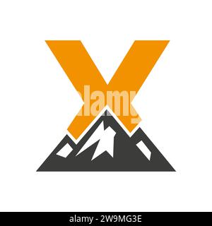 Mount Logo On Letter X, Mount Hill Symbol Vector Template Stock Vector