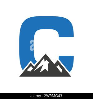 Mount Logo On Letter C, Mount Hill Symbol Vector Template Stock Vector