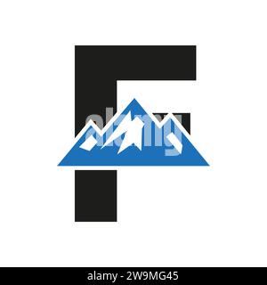 Mount Logo On Letter F, Mount Hill Symbol Vector Template Stock Vector