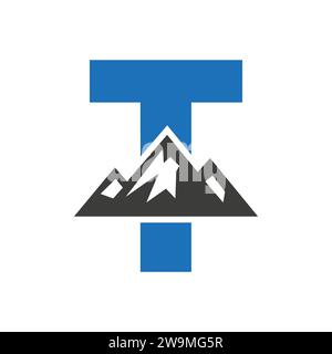 Mount Logo On Letter T, Mount Hill Symbol Vector Template Stock Vector