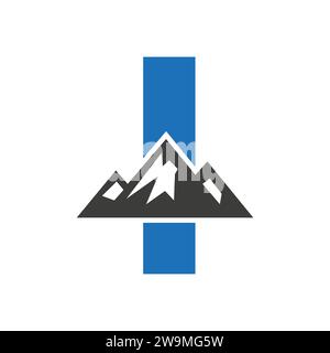 Mount Logo On Letter I, Mount Hill Symbol Vector Template Stock Vector