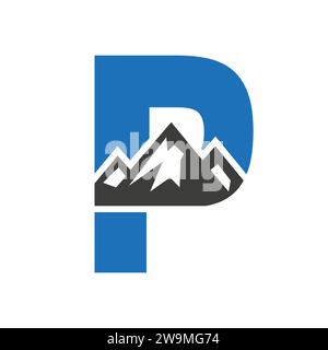 Mount Logo On Letter P, Mount Hill Symbol Vector Template Stock Vector