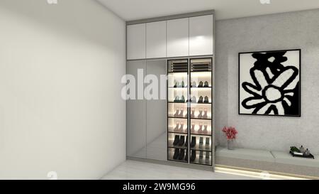 Modern Wardrobe Cabinet with Shoe Displays Ideas Stock Photo