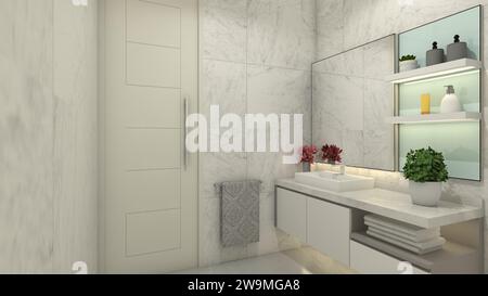 Minimalist Washbasin Cabinet for Interior Bathroom Stock Photo