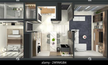 Luxury Apartment Floor Plans Design with One Bedroom Stock Photo