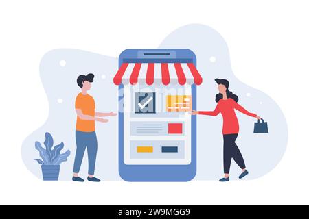 Online shopping concept of cashless payment with credit card, vector flat illustration Stock Vector