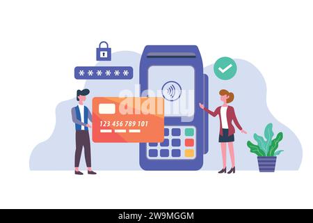 Security system in contactless payment concept, Vector illustration in flat style Stock Vector