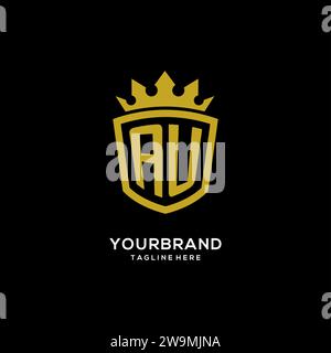 Initial AU logo shield crown style, luxury elegant monogram logo design vector graphic Stock Vector