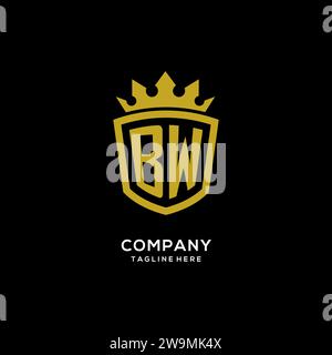 Initial BW logo shield crown style, luxury elegant monogram logo design vector graphic Stock Vector