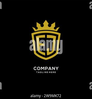 Initial EJ logo shield crown style, luxury elegant monogram logo design vector graphic Stock Vector
