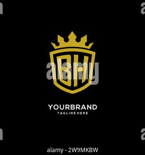 Initial BH logo shield crown style, luxury elegant monogram logo design vector graphic Stock Vector