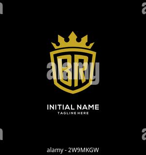 Initial BR logo shield crown style, luxury elegant monogram logo design vector graphic Stock Vector
