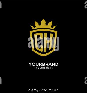 Initial CH logo shield crown style, luxury elegant monogram logo design vector graphic Stock Vector