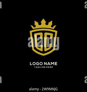 Initial CC logo shield crown style, luxury elegant monogram logo design vector graphic Stock Vector