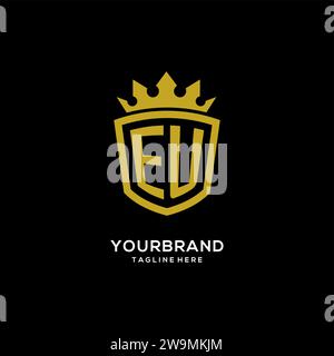Initial EU logo shield crown style, luxury elegant monogram logo design vector graphic Stock Vector