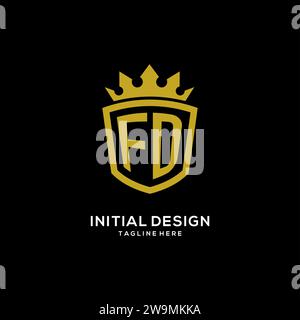 Initial FD logo shield crown style, luxury elegant monogram logo design vector graphic Stock Vector