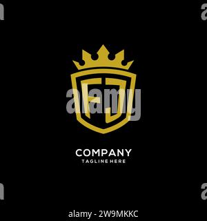 Initial FJ logo shield crown style, luxury elegant monogram logo design vector graphic Stock Vector