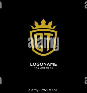 Initial CT logo shield crown style, luxury elegant monogram logo design vector graphic Stock Vector
