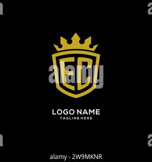 Initial EC logo shield crown style, luxury elegant monogram logo design vector graphic Stock Vector