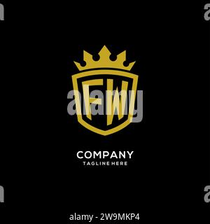 Initial FW logo shield crown style, luxury elegant monogram logo design vector graphic Stock Vector