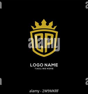 Initial CP logo shield crown style, luxury elegant monogram logo design vector graphic Stock Vector