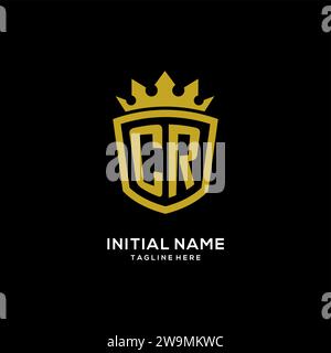 Initial CR logo shield crown style, luxury elegant monogram logo design vector graphic Stock Vector