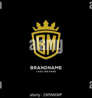 Initial BM logo shield crown style, luxury elegant monogram logo design vector graphic Stock Vector