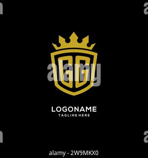 Initial GG logo shield crown style, luxury elegant monogram logo design vector graphic Stock Vector