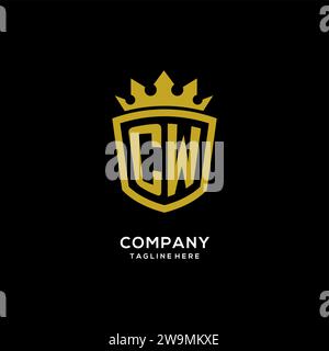 Initial CW logo shield crown style, luxury elegant monogram logo design vector graphic Stock Vector