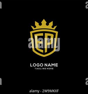 Initial EP logo shield crown style, luxury elegant monogram logo design vector graphic Stock Vector