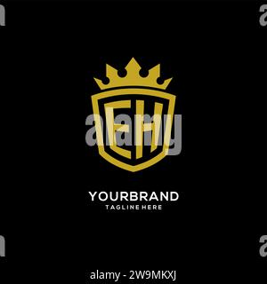 Initial EH logo shield crown style, luxury elegant monogram logo design vector graphic Stock Vector