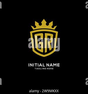 Initial GR logo shield crown style, luxury elegant monogram logo design vector graphic Stock Vector