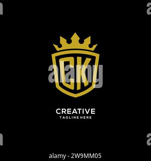 Initial CK logo shield crown style, luxury elegant monogram logo design vector graphic Stock Vector