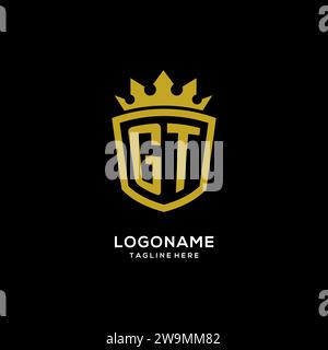 Initial GT logo shield crown style, luxury elegant monogram logo design vector graphic Stock Vector